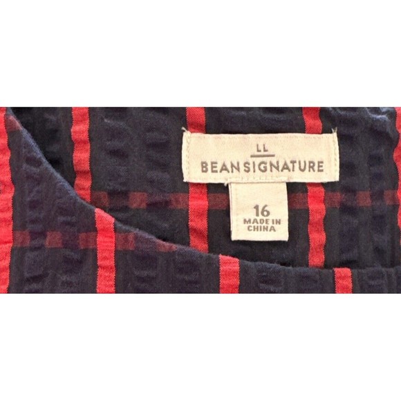 L.L. Bean Red & Blue Check Seer Sucker Sleeveless Dress Belted Size 16 - Picture 3 of 11